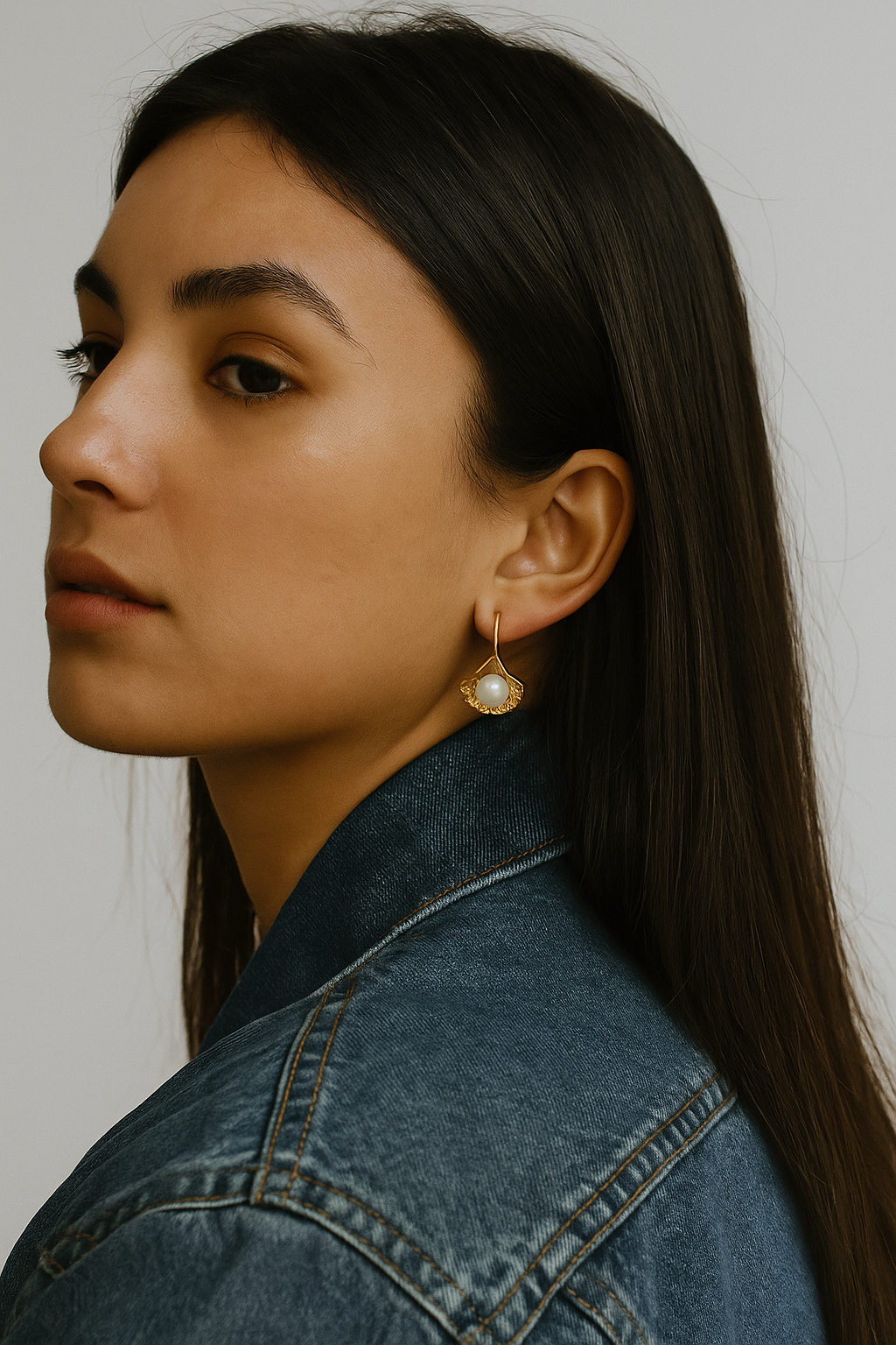 Pearl Ginkgo Leaf Earrings