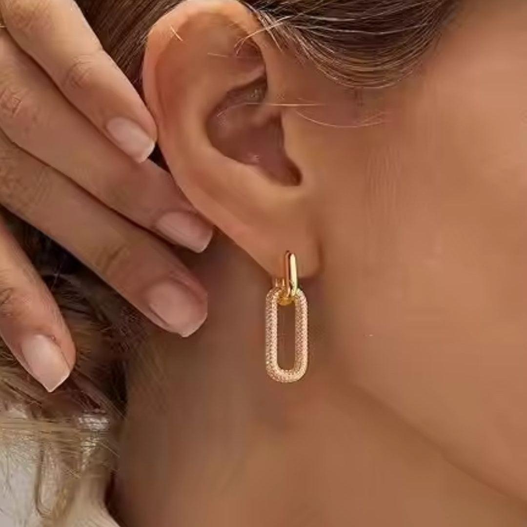 Pavé Diamond Oblong Huggies