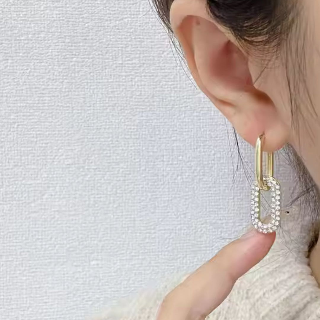 Pavé Diamond Oblong Huggies