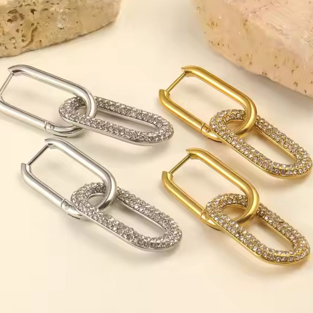 Pavé Diamond Oblong Huggies