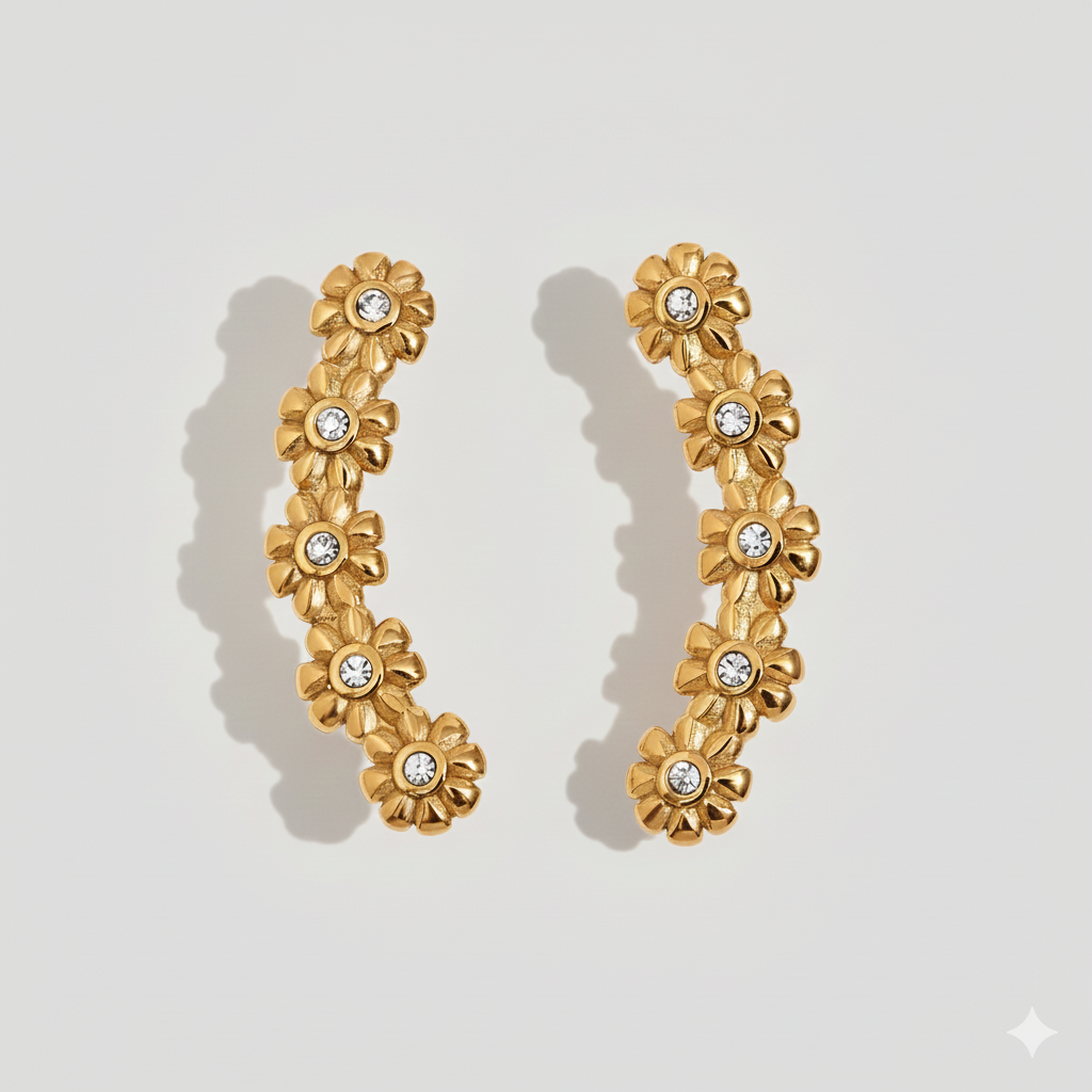 Floral Zircon Stud Earrings