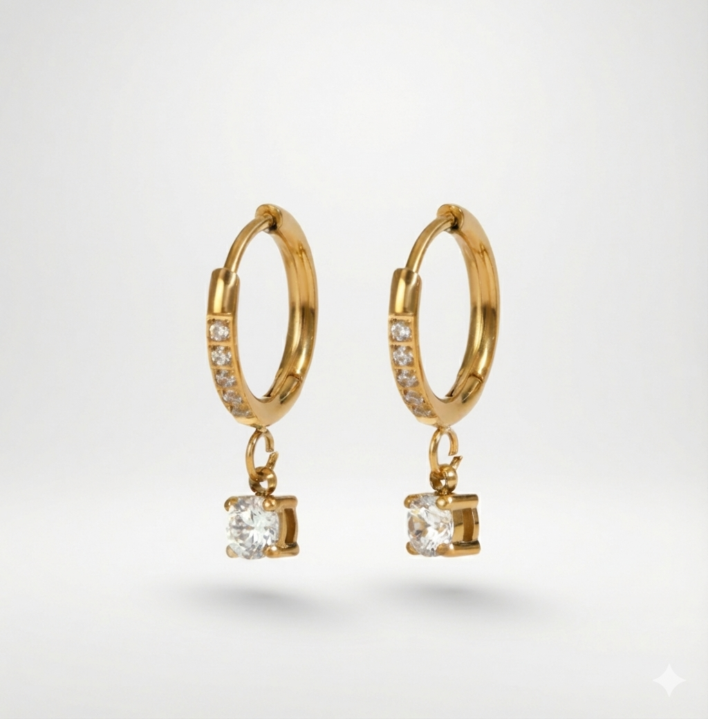 Round Diamond Drop Hoops