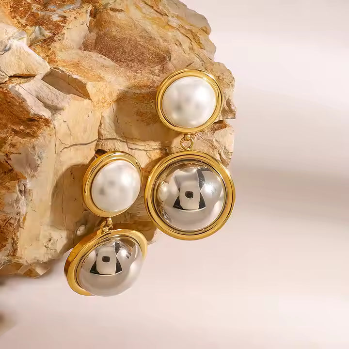 Two Tone Pearl Drop Earrings