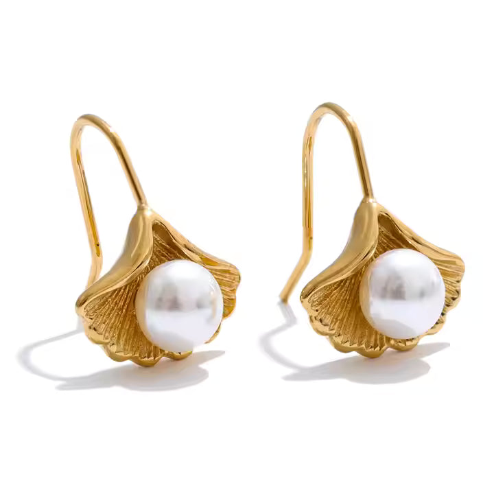 Pearl Ginkgo Leaf Earrings