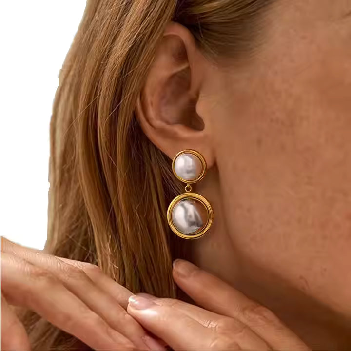 Two Tone Pearl Drop Earrings