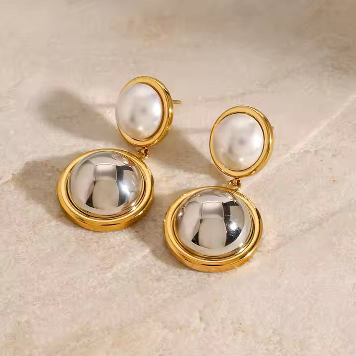 Two Tone Pearl Drop Earrings