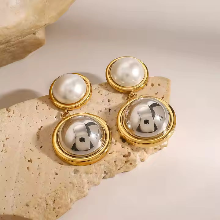 Two Tone Pearl Drop Earrings