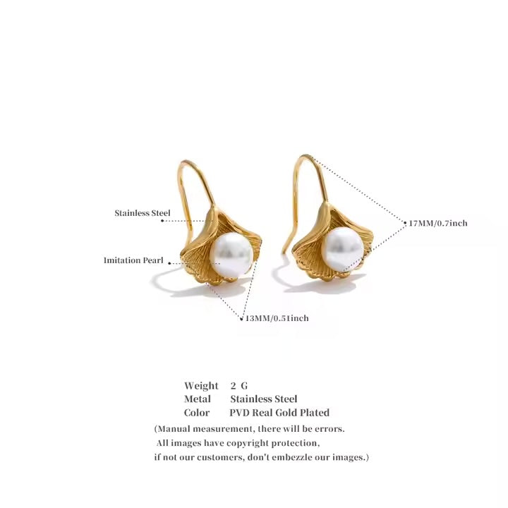 Pearl Ginkgo Leaf Earrings