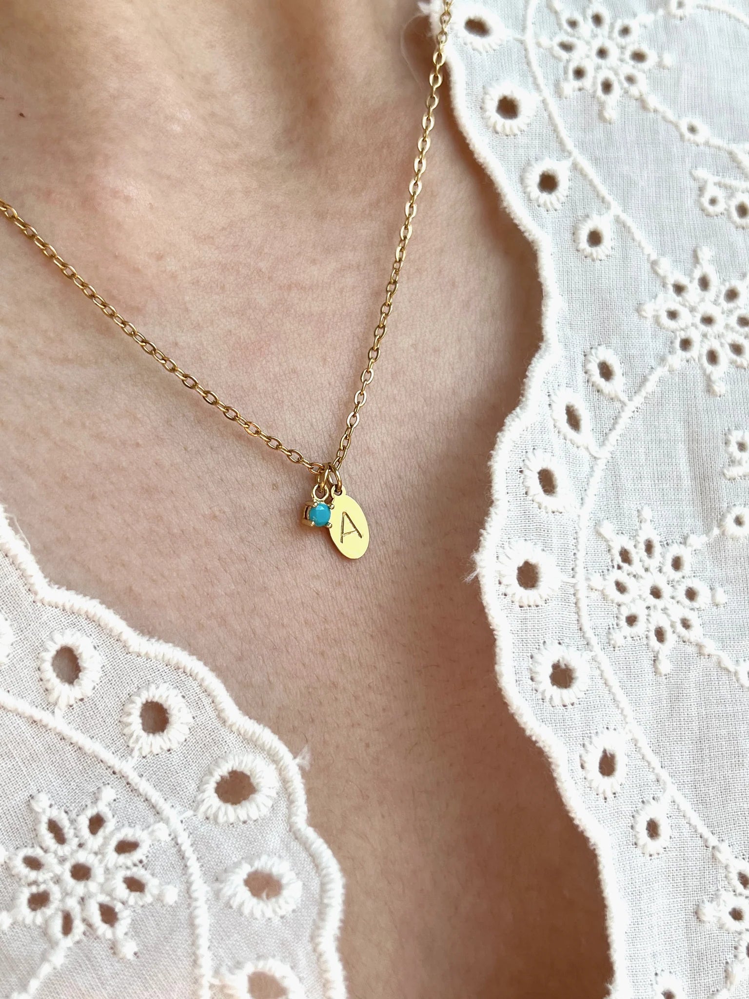 Petite Initial (Oval) + Birthstone Necklace