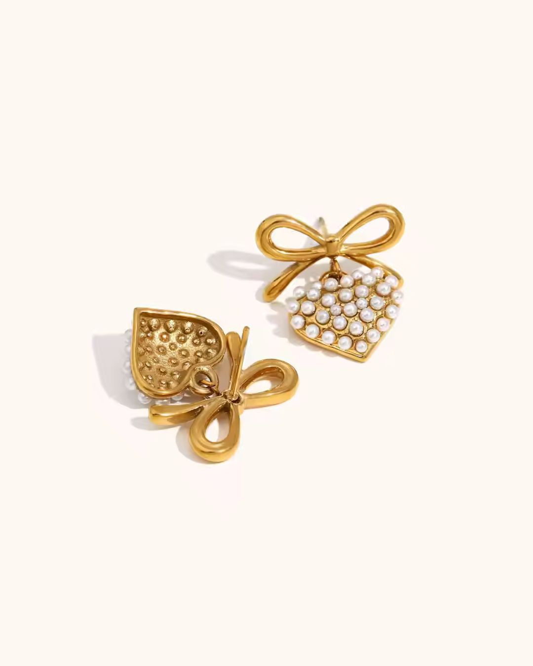Heart & Bow Pearl Earrings