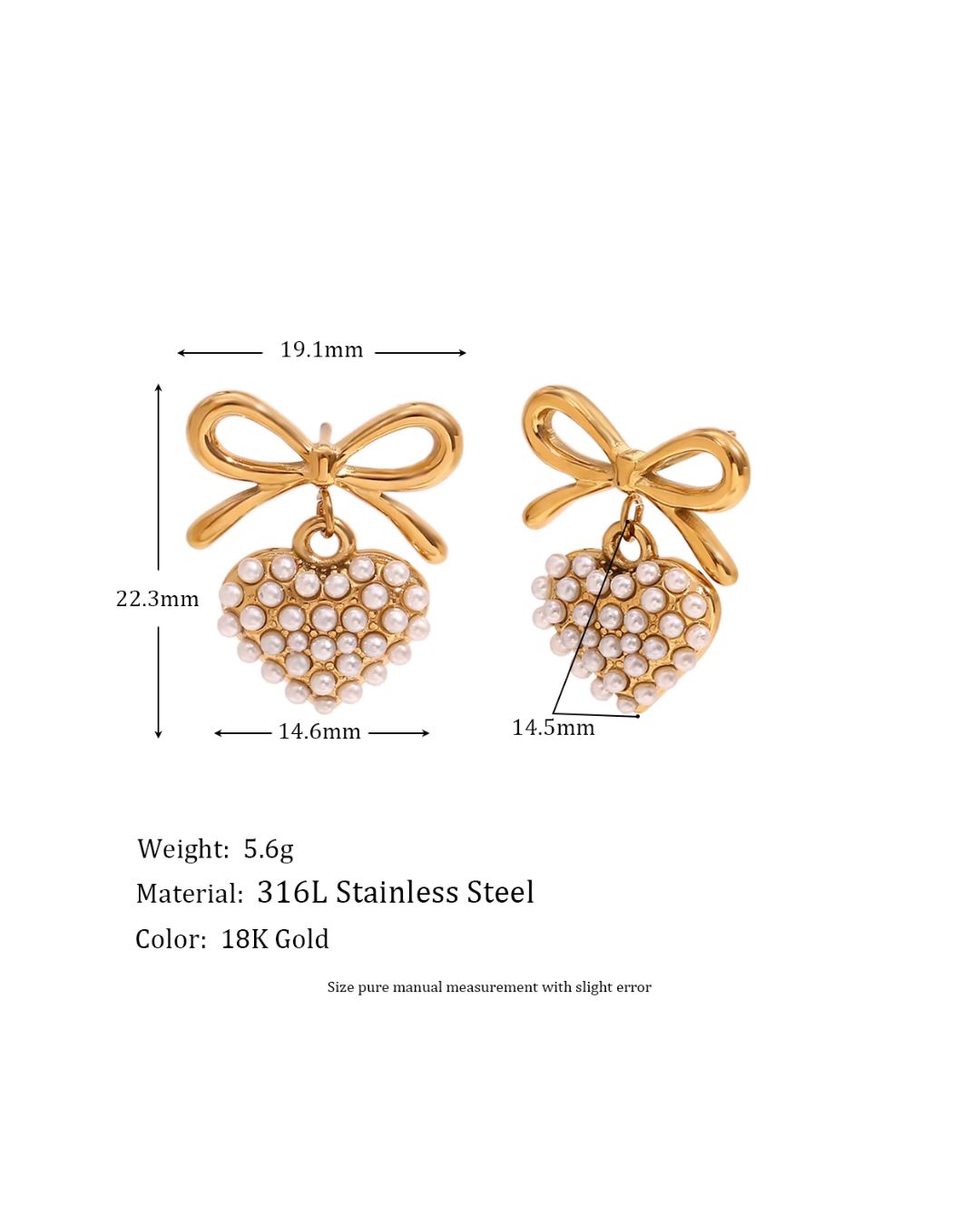 Heart & Bow Pearl Earrings