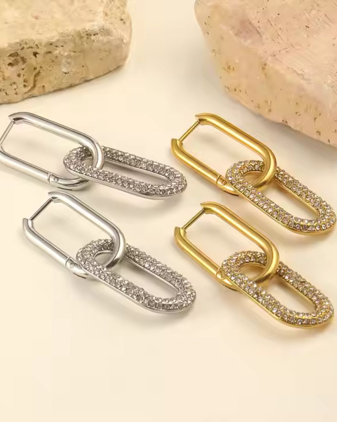 Pavé Diamond Oblong Huggies