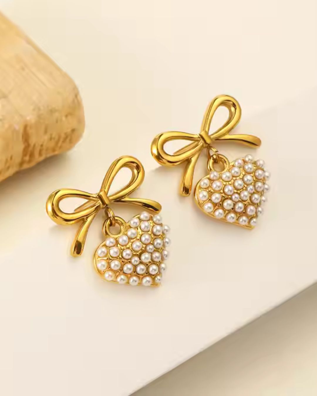 Heart & Bow Pearl Earrings