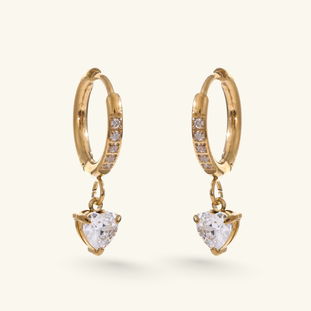 Heart Diamond Drop Earrings