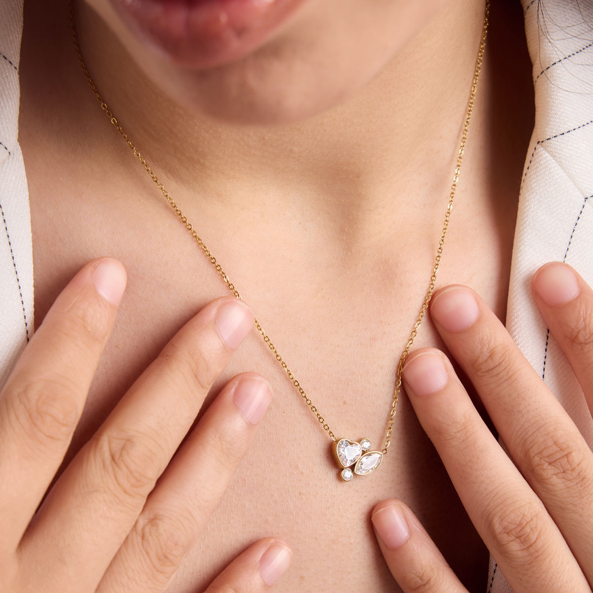 Amara Crystal Necklace worn close-up