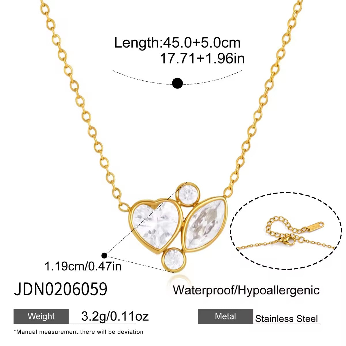 Amara Crystal Necklace dimensions and details