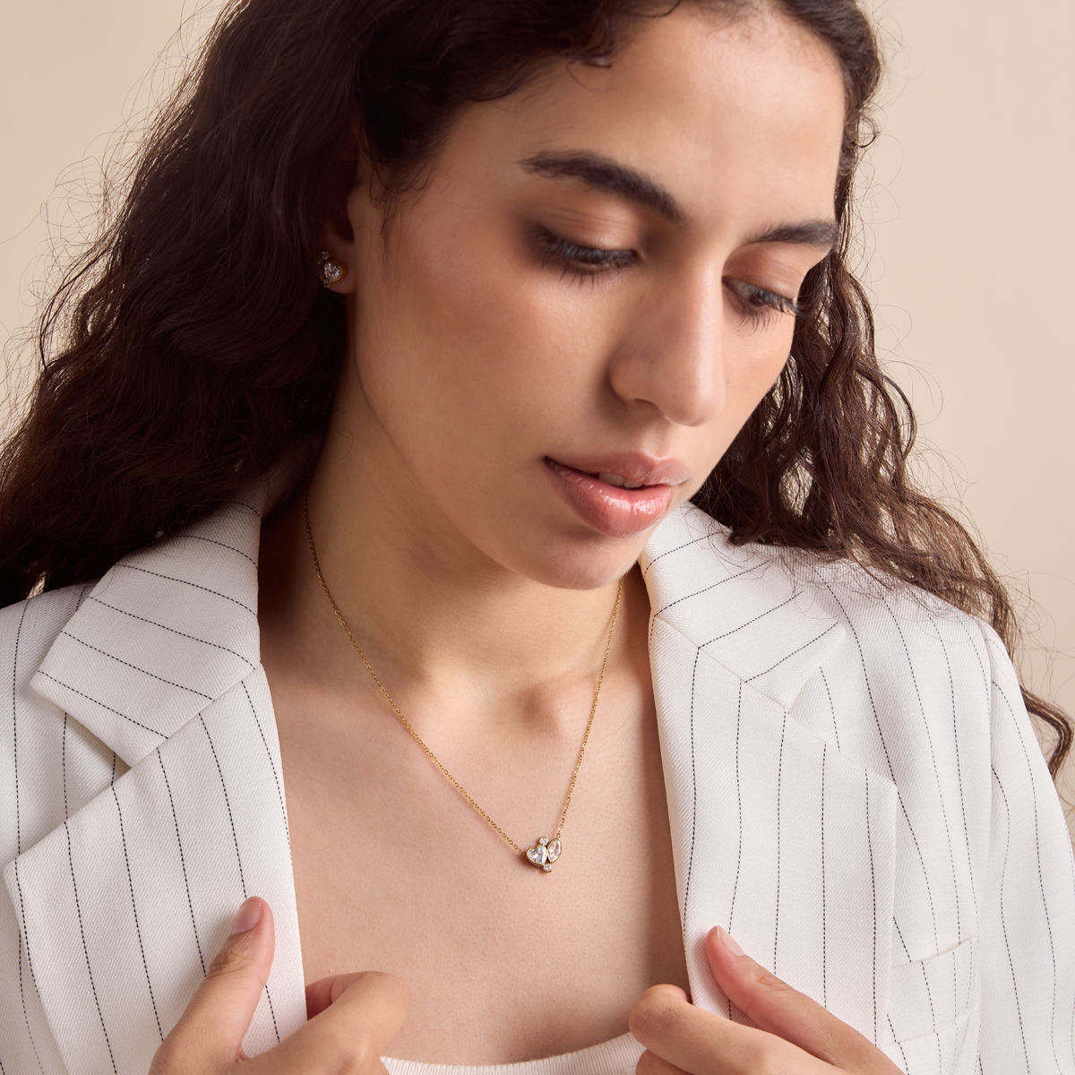 Amara Crystal Necklace and Earrings Set worn on model