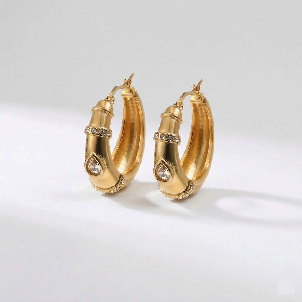 Bamboo Crystal Hoop Earrings