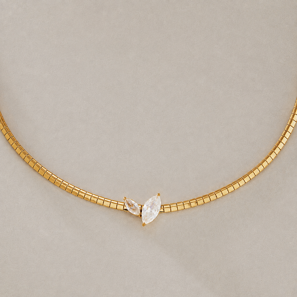 Tara Crystal Leaf Choker Necklace
