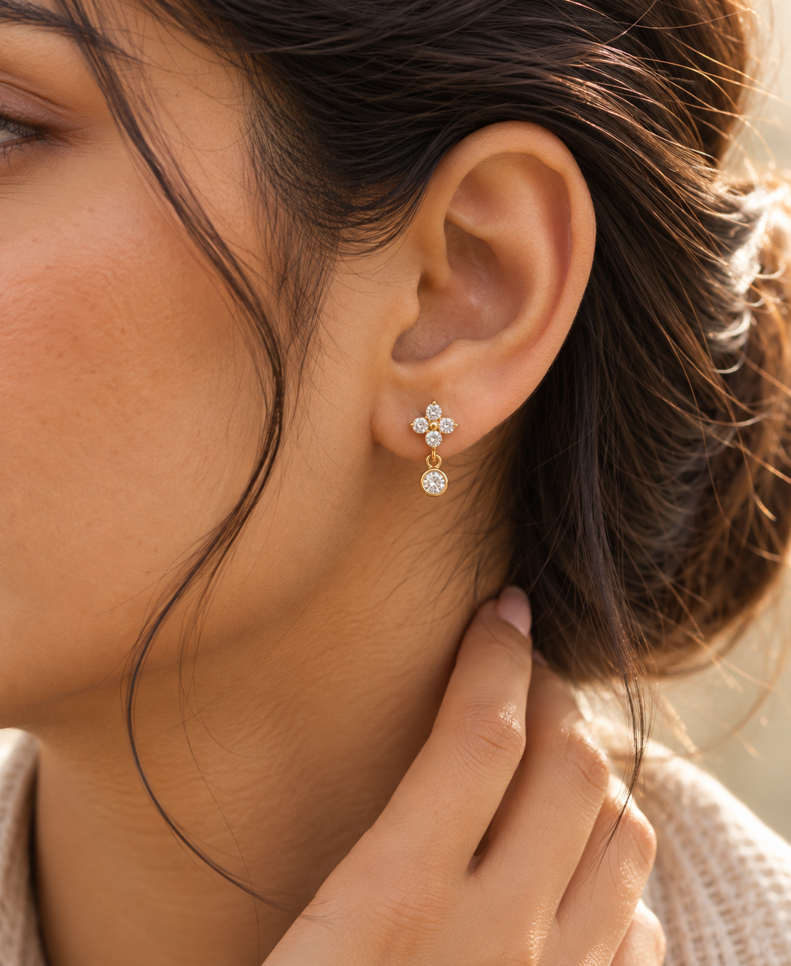 Lotus Diamond Drop Studs