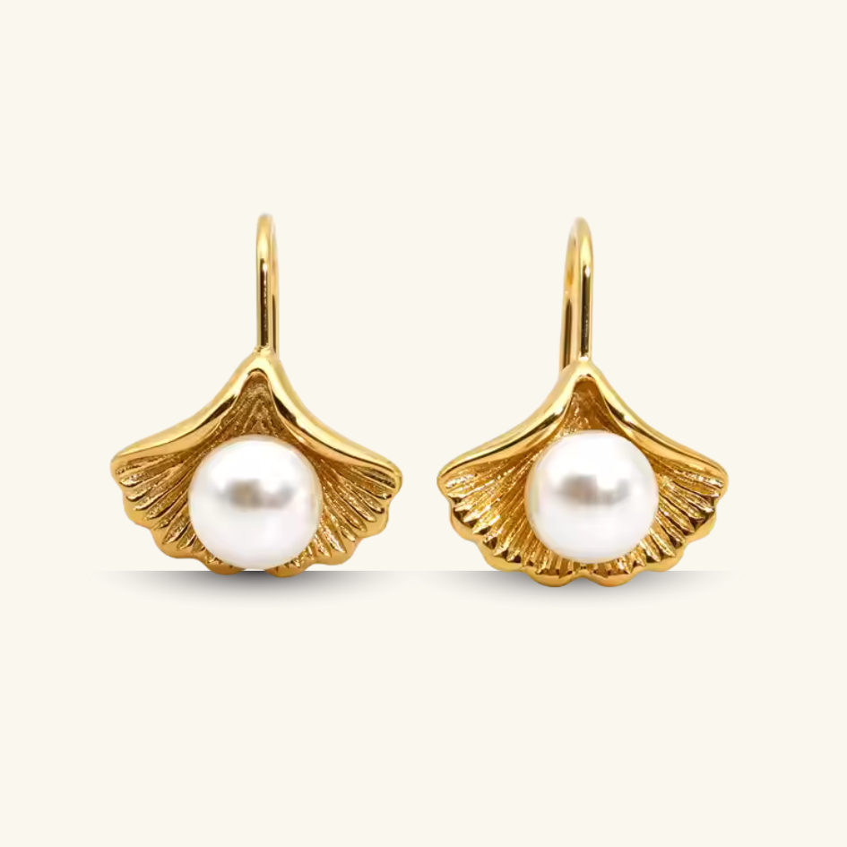 Pearl Ginkgo Leaf Earrings