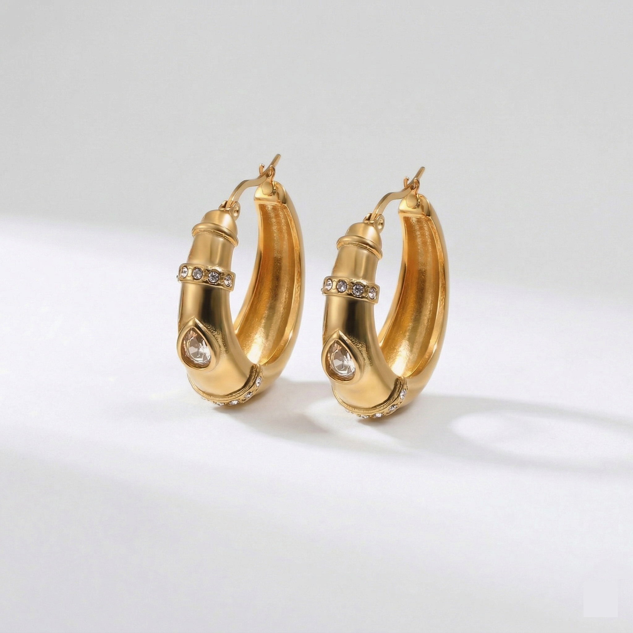 Bamboo Crystal Hoop Earrings