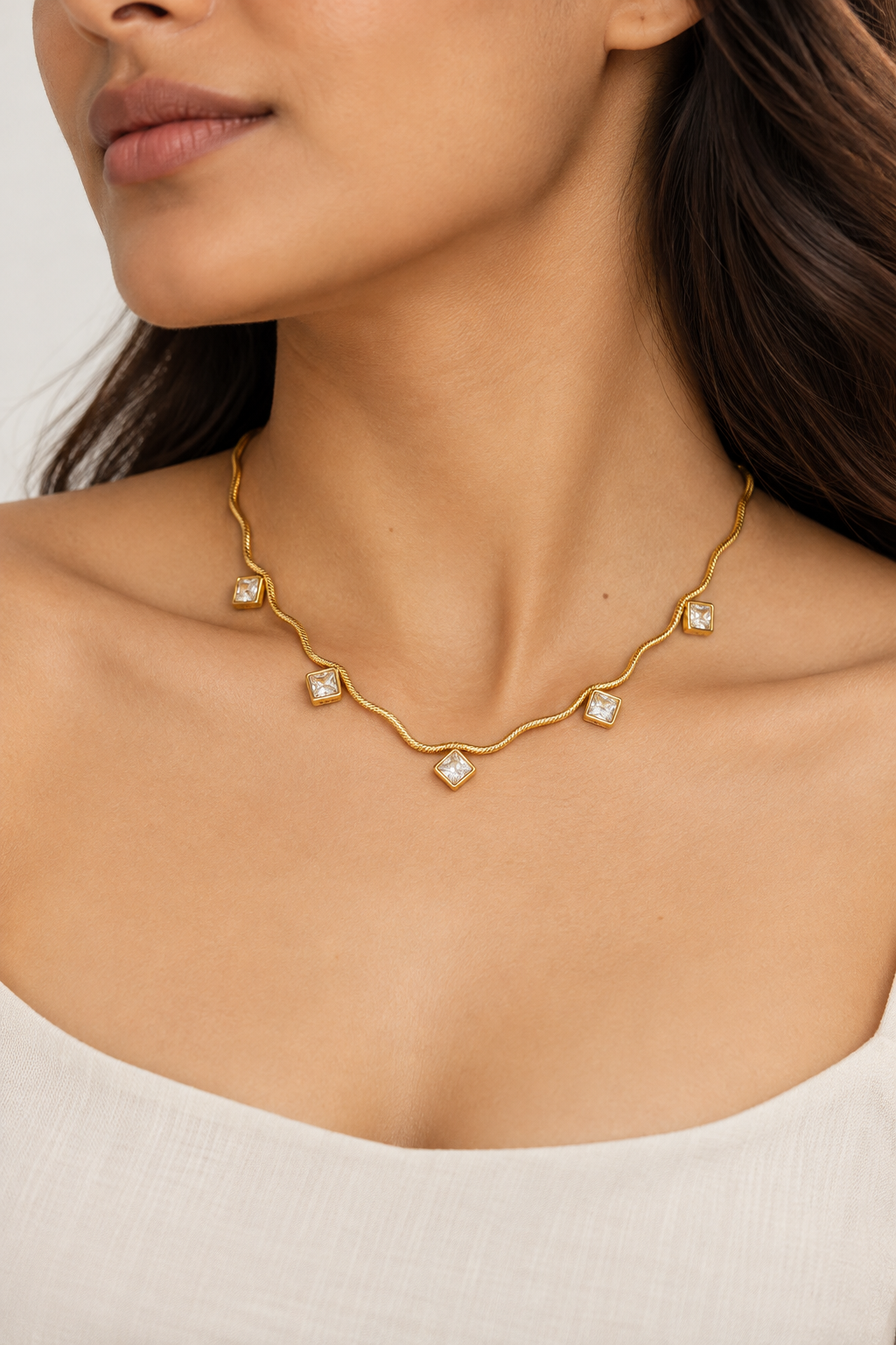 Square Stone Drop Necklace