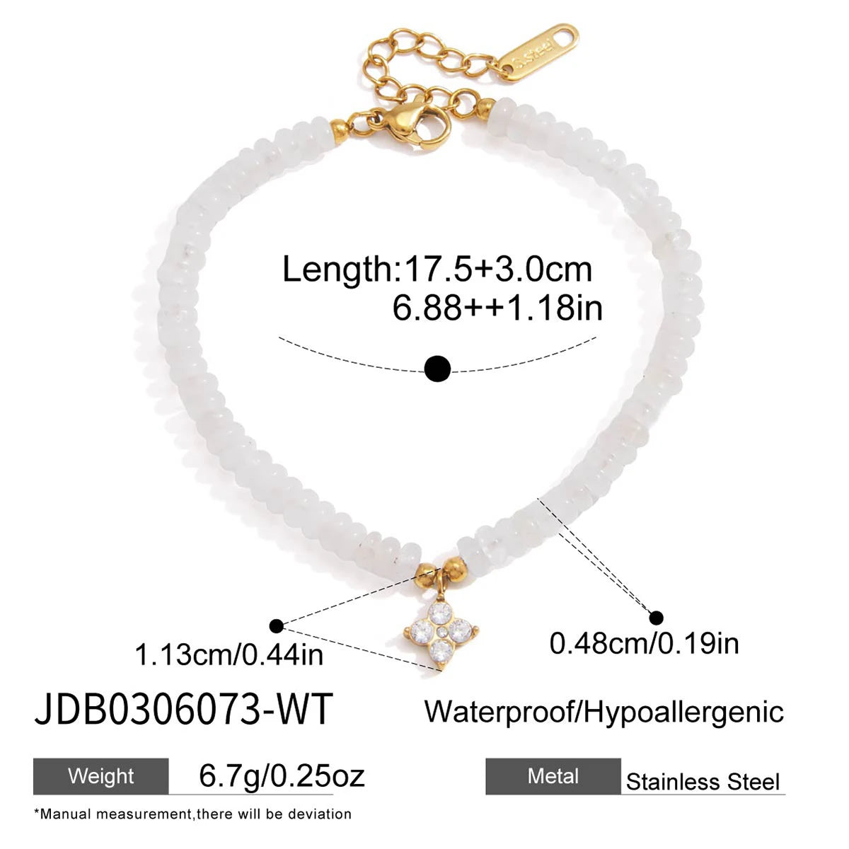 amazonite beaded bracelet in white with white star zircon pendant – shvetah