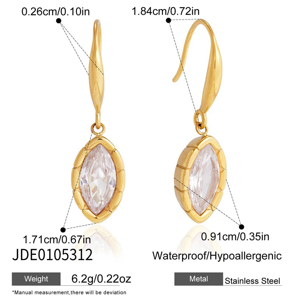 solitaire drop earrings in 18k gold – oval cz in ribbed bezel – shvetah