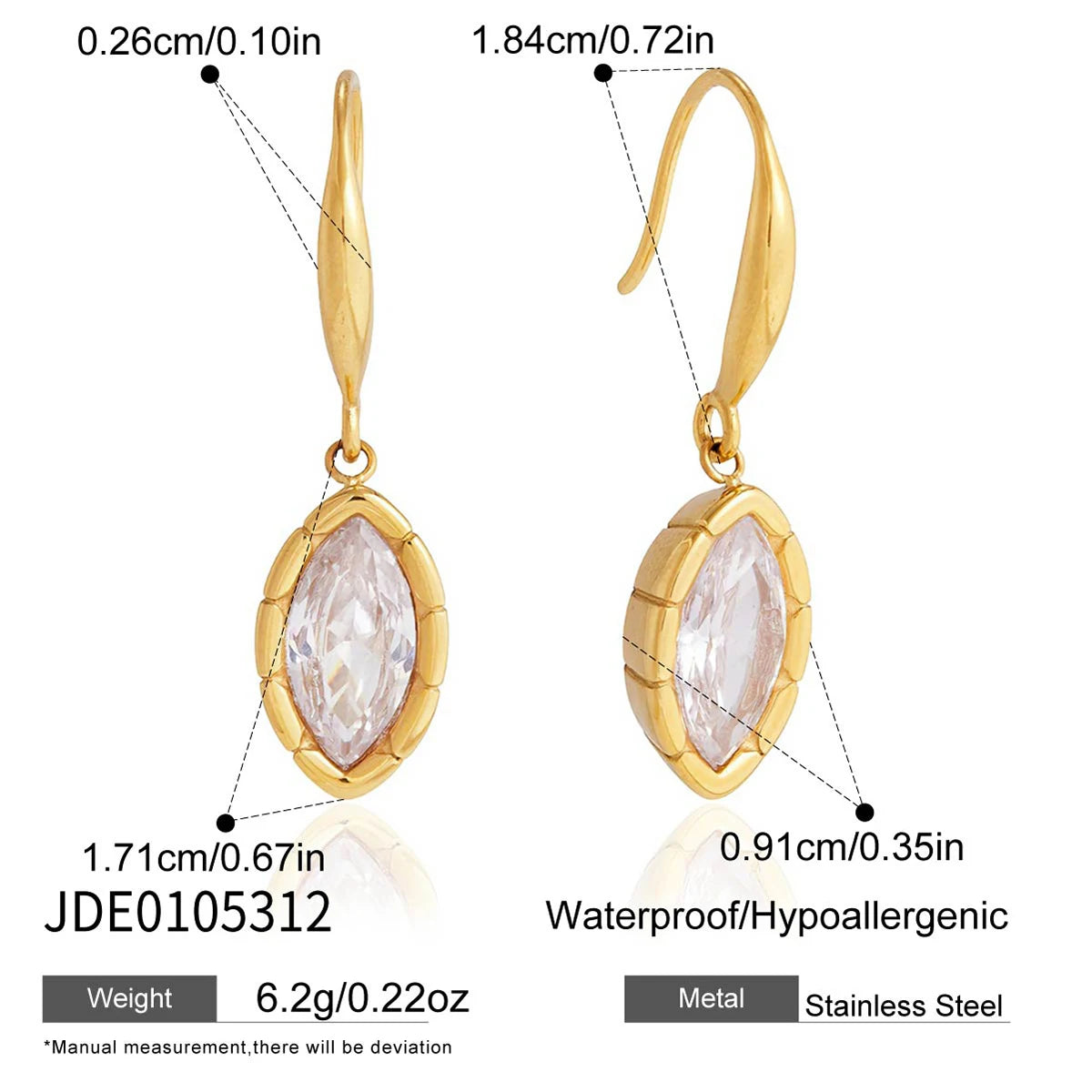 solitaire drop earrings in 18k gold – oval cz in ribbed bezel – shvetah