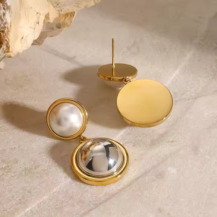 Two Tone Pearl Drop Earrings