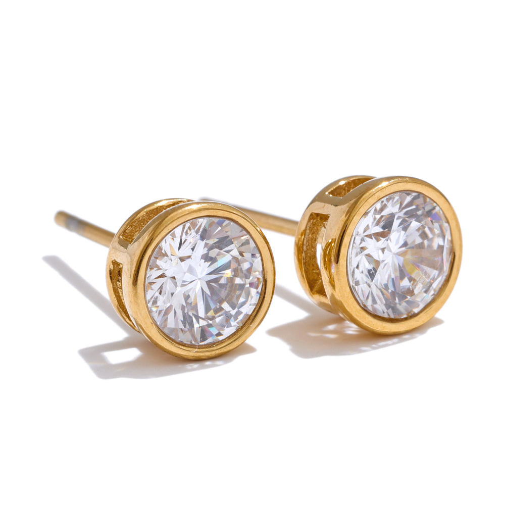 Round Bezel Stud Earrings