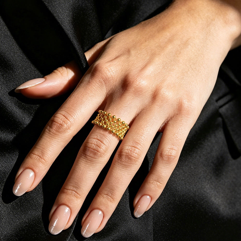 Beaded Mesh Ring worn on hand