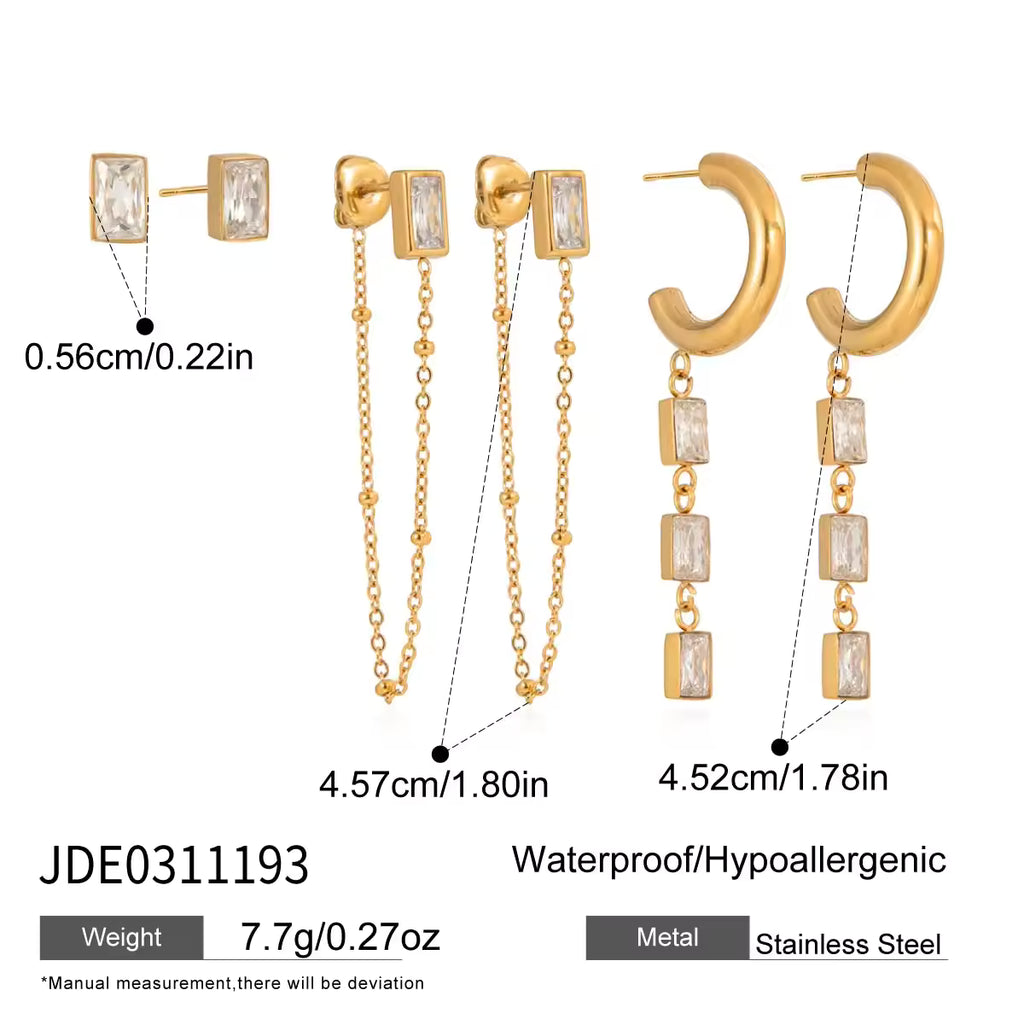 Waterdrop Rhinestone Tassel Earring 3 pc Set