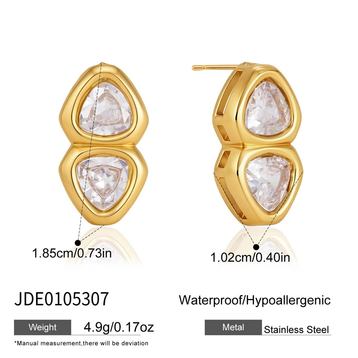 everyday stud trio in 18k gold – round oval and triangle cz studs – shvetah