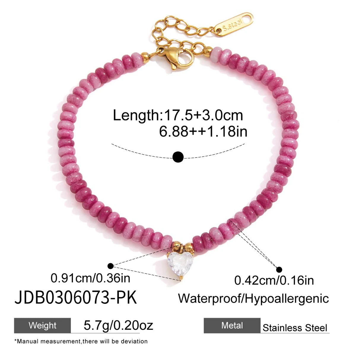 amazonite beaded bracelet in pink with white star zircon pendant – shvetah
