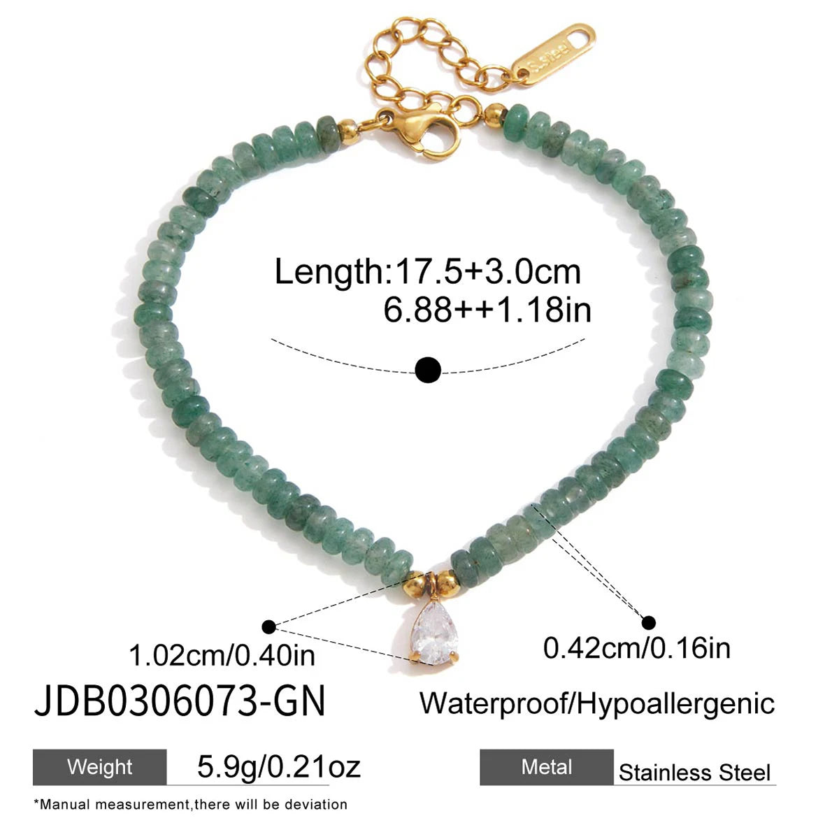amazonite beaded bracelet in green with white star zircon pendant – shvetah