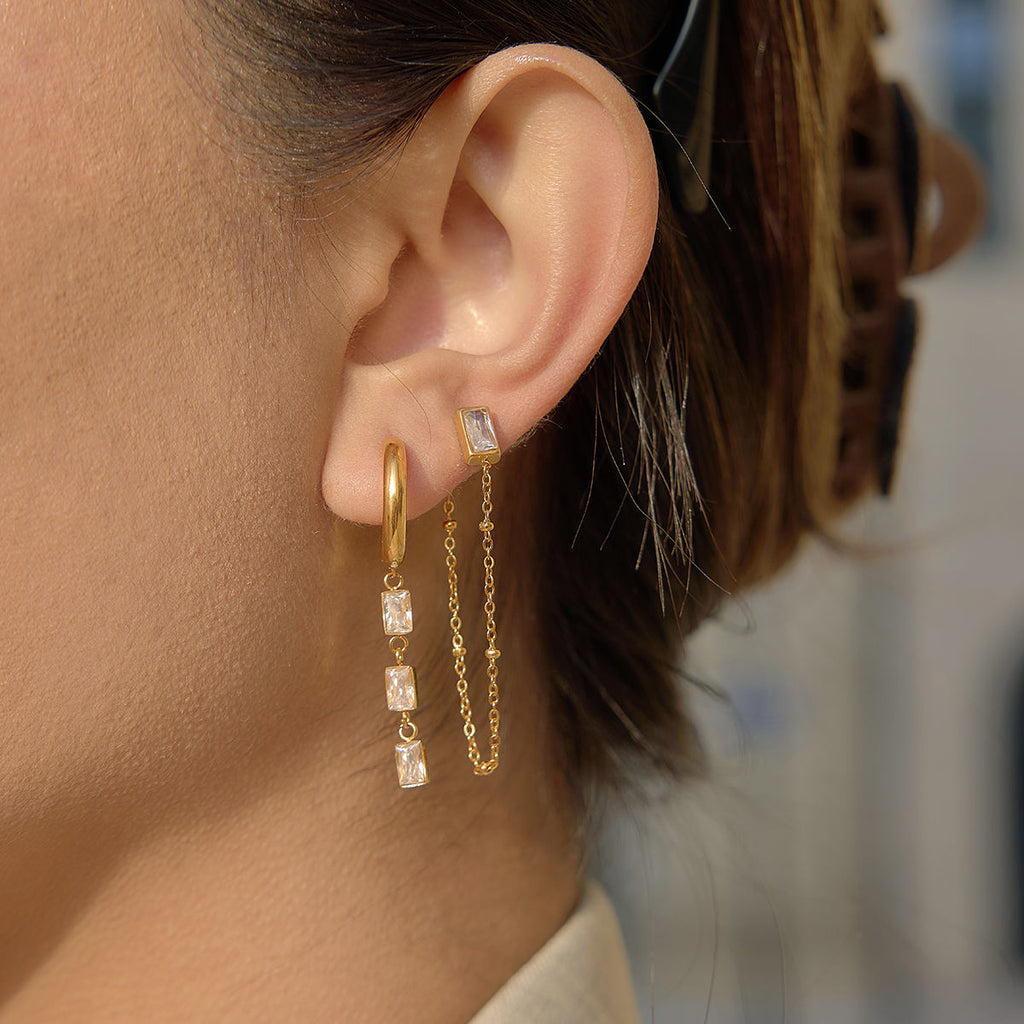 Waterdrop Rhinestone Tassel Earring 3 pc Set