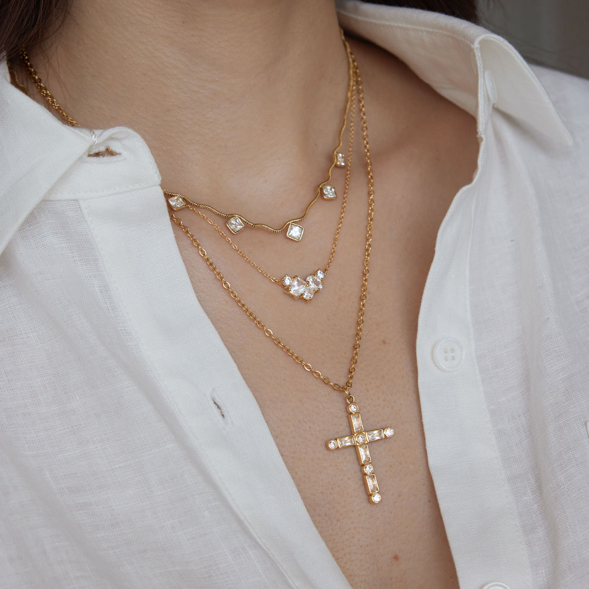 Square Stone Drop Necklace