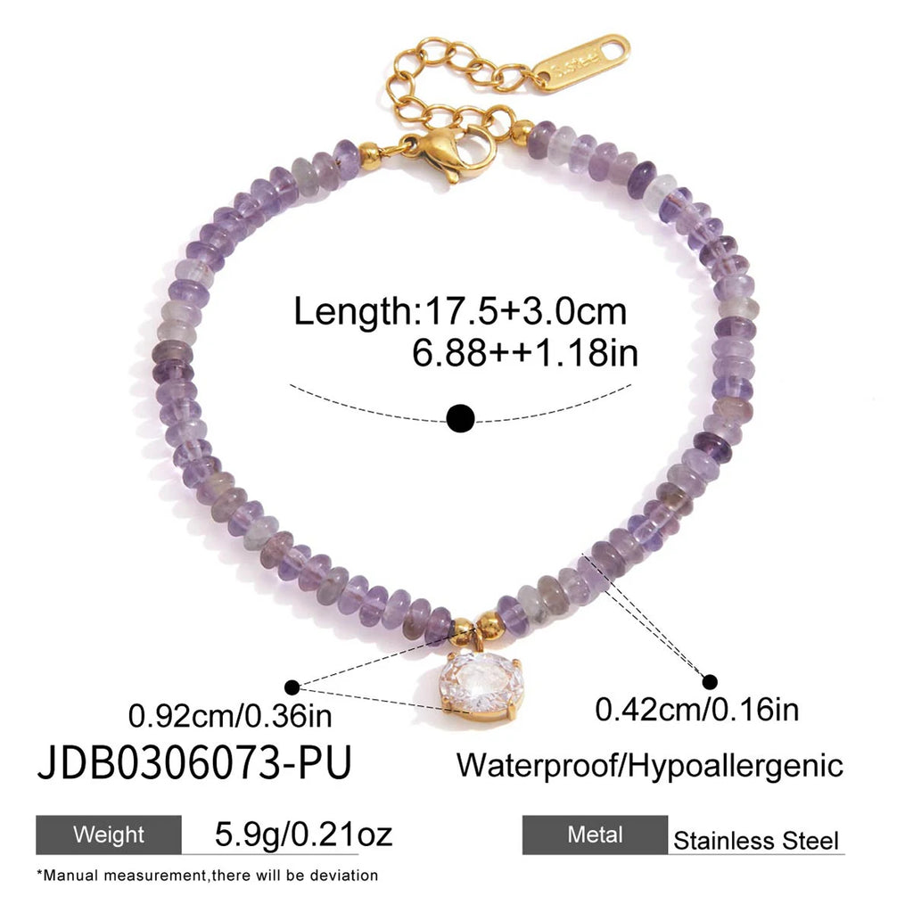 amazonite beaded bracelet in purple with white star zircon pendant – shvetah