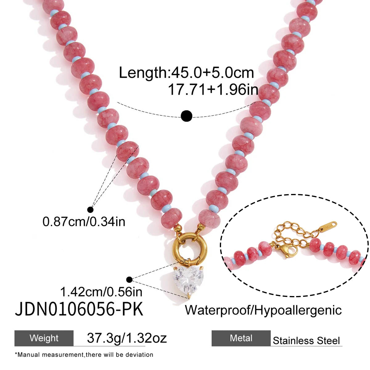 beaded drop necklace in pink with teardrop zircon pendant – shvetah