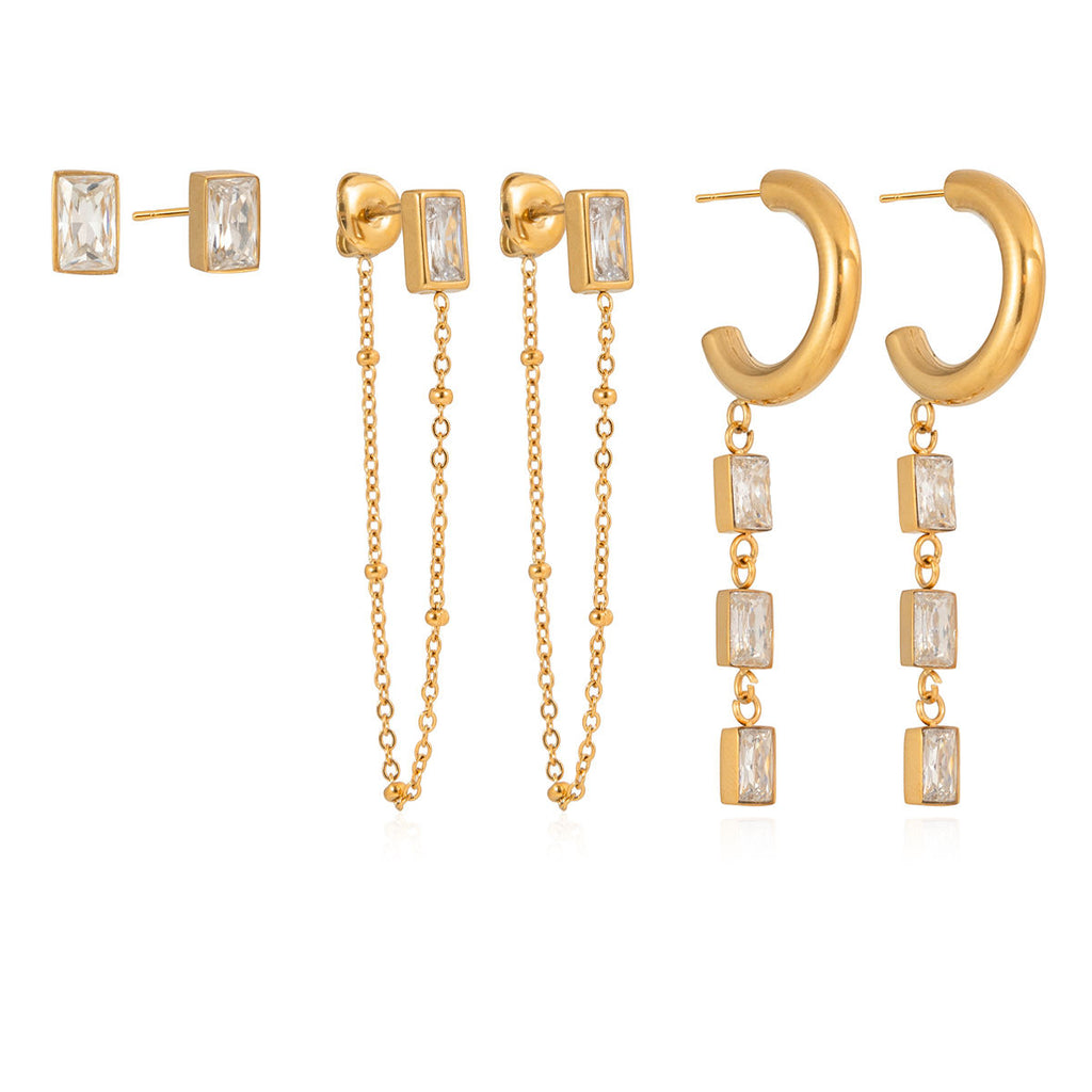 Waterdrop Rhinestone Tassel Earring 3 pc Set