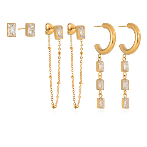 Waterdrop Rhinestone Tassel Earring 3 pc Set