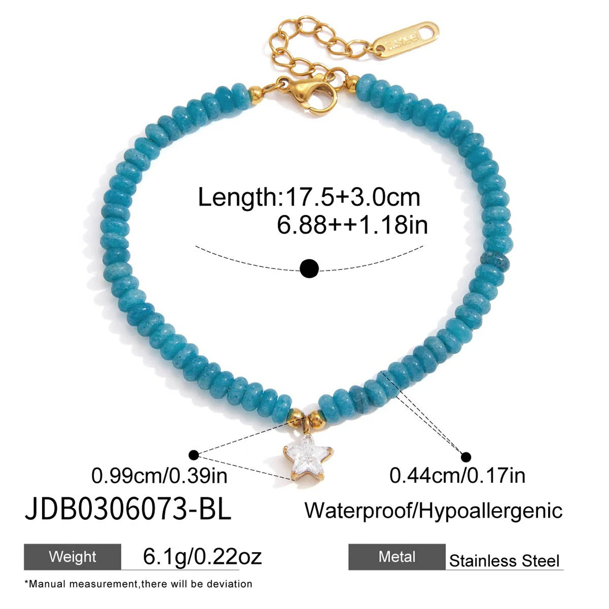 amazonite beaded bracelet in blue with white star zircon pendant – shvetah