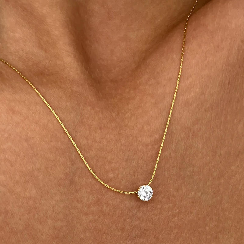 Diamond Solitare Necklace (6mm Zircon)