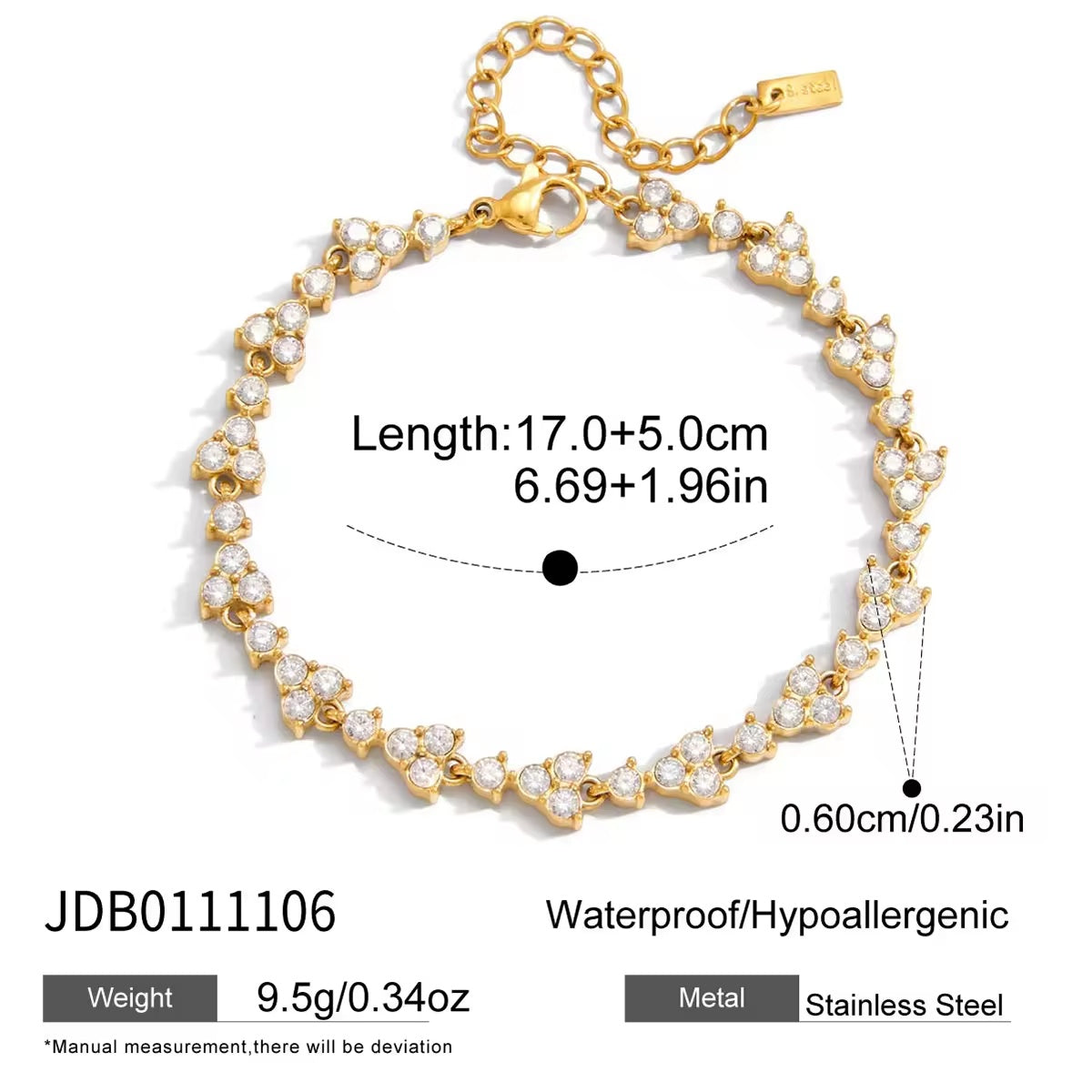 Lumière Crystal Bracelet – gold-tone stainless steel bracelet with clear crystal clusters