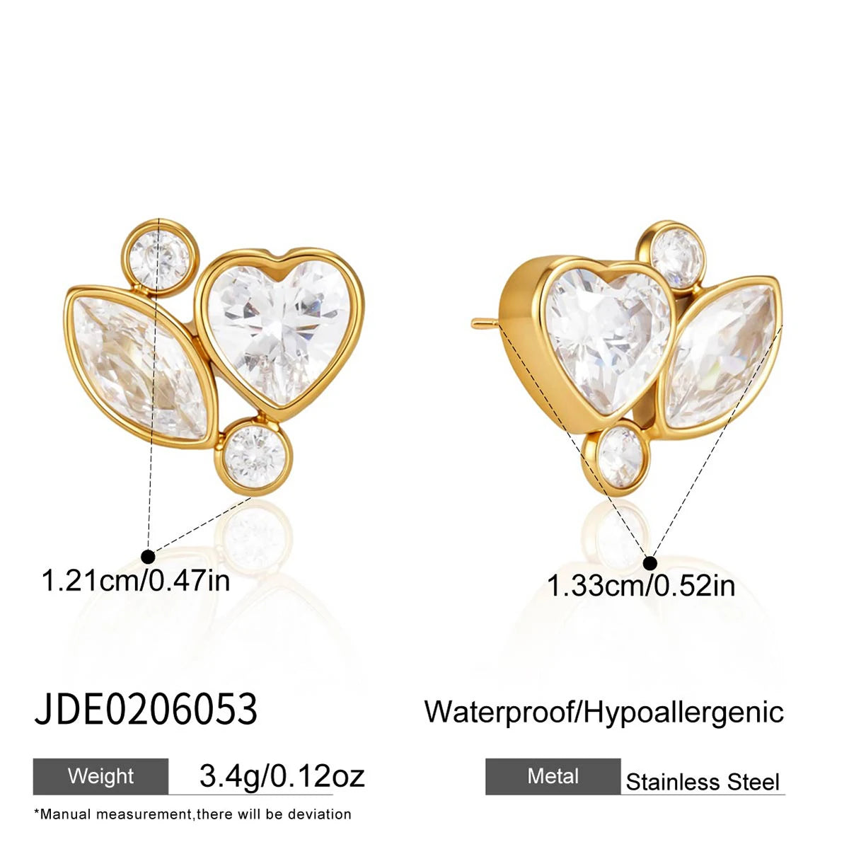 heart stud and necklace gift set in 18k gold with white zircons – shvetah