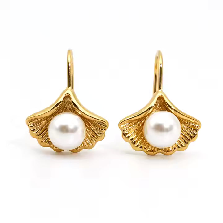 Pearl Ginkgo Leaf Earrings