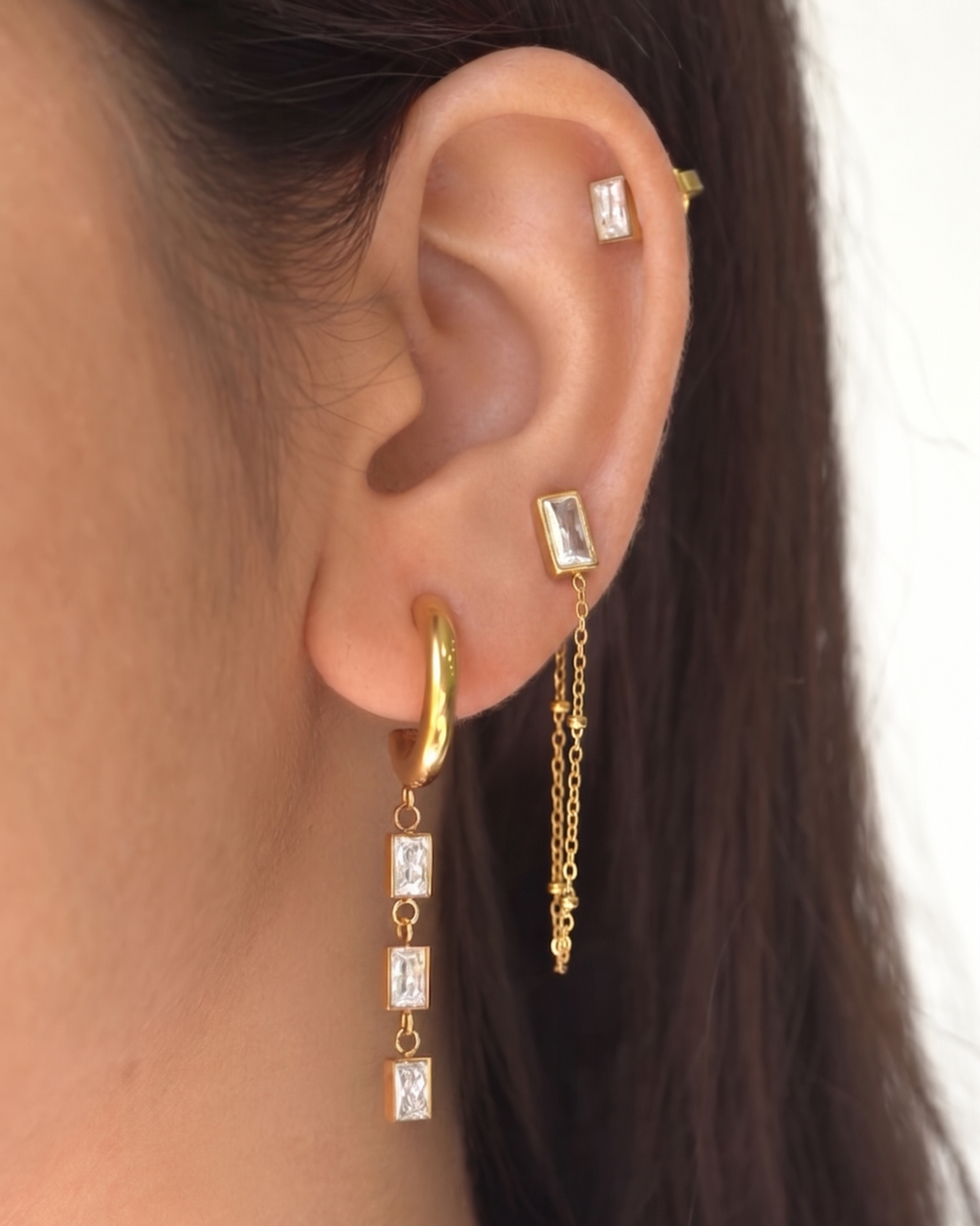 Waterdrop Rhinestone Tassel Earring 3 pc Set