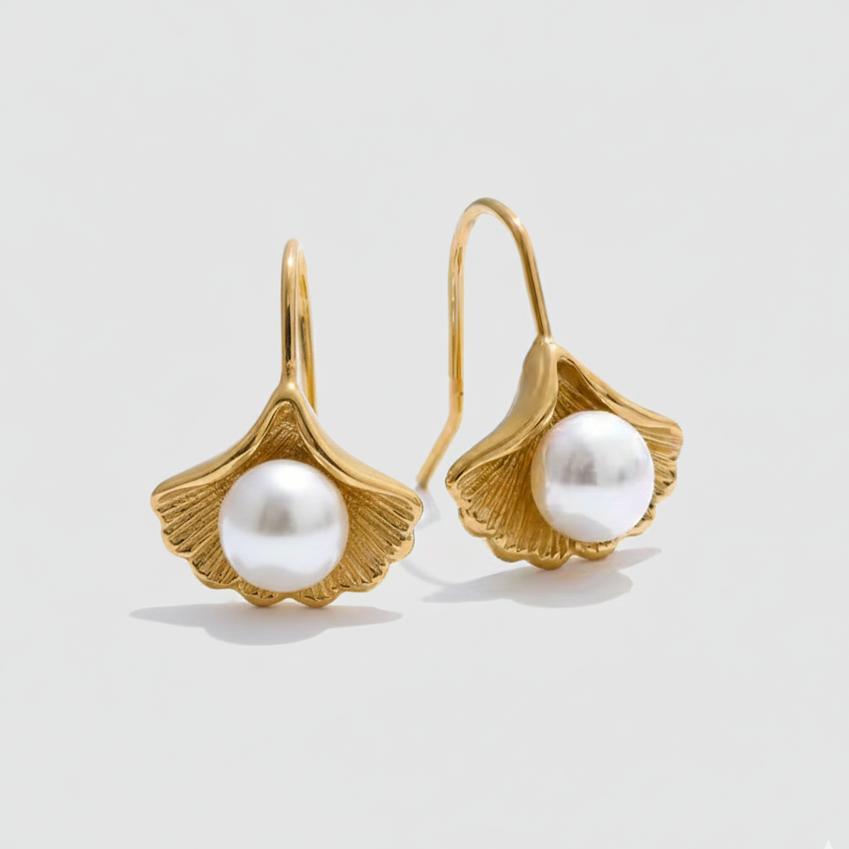 Pearl Ginkgo Leaf Earrings